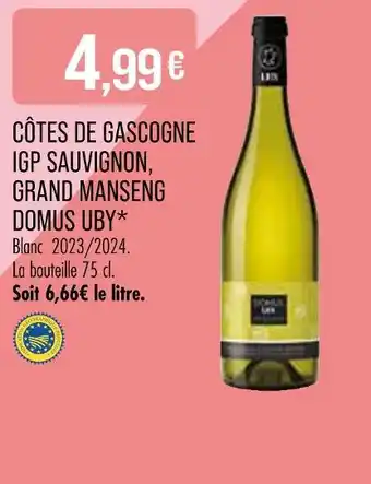 Match DOMUS UBY Côtes de gascogne igp sauvignon, grand manseng offre