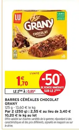 Intermarché LU Barres céréales chocolat grany offre