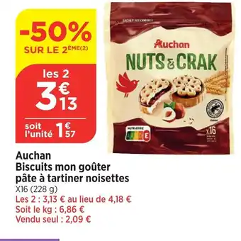 Maximarché AUCHAN Biscuits mon goûter pâte à tartiner noisettes offre