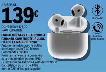 E.Leclerc Apple ecouteurs sans fil airpods 4 offre