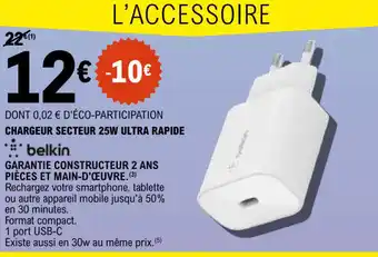 E.Leclerc Belkin chargeur secteur 25W ultra rapide offre