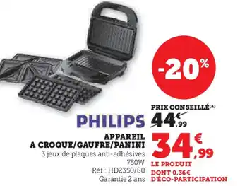 Super U Philips appareil a croque, gaufre, panini offre