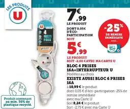 Super U Bloc 4 prises 16A Interrupteur U offre