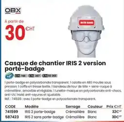 Au Forum du Bâtiment Obx - casque de chantier iris 2 version porte-badge offre