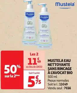 Auchan MUSTELA Eau nettoyante sans rincage à l'avocat bio offre