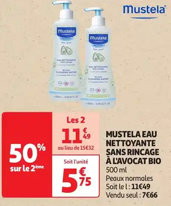 Auchan MUSTELA Eau nettoyante sans rincage à l'avocat bio offre