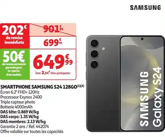 Auchan Samsung smartphone samsung S24 128GO offre