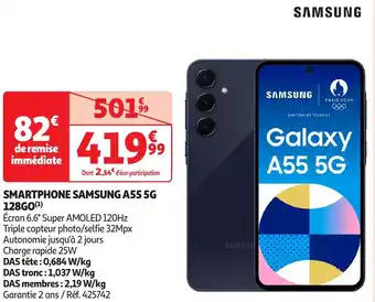 Auchan Samsung smartphone samsung A55 5G 128GO offre