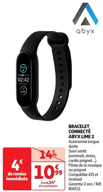 Auchan Abyx bracelet connecté abyx lime 2 offre