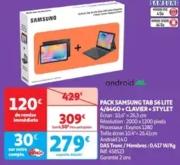 Auchan Pack samsung tab s6 lite 4 64GO Clavier Stylet offre