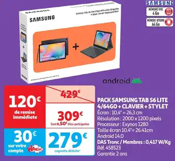 Auchan Pack samsung tab s6 lite 4 64GO Clavier Stylet offre