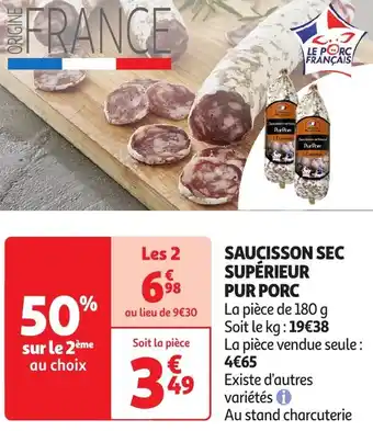 Auchan Le porc français saucisson sec supérieur pur porc offre