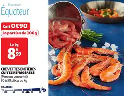 Auchan Élevées en équateur crevettes entières cuites réfrigérées offre