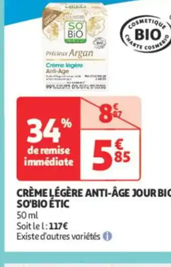 Auchan Parapharmacie SOBIOÉTIC Crème légère anti-âge jour bio offre