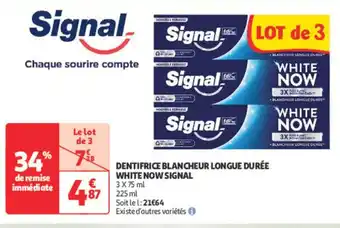 Auchan Parapharmacie SIGNAL Dentifrice blancheur longue durée white now offre