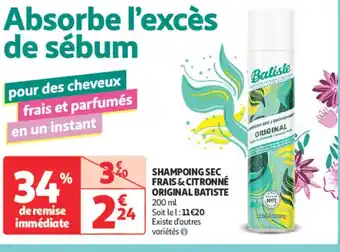 Auchan Parapharmacie BATISTE Shampoing sec frais & citronné original offre