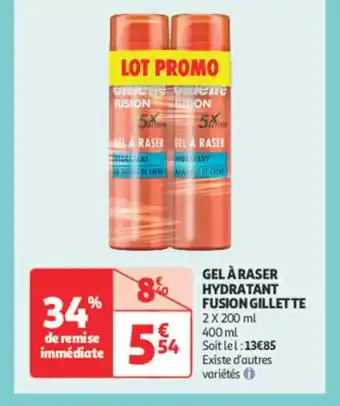 Auchan Parapharmacie GILLETTE Gel à raser hydratant fusion offre