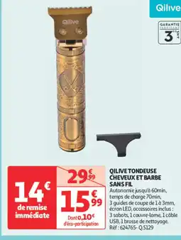 Auchan Parapharmacie QILIVE tondeuse cheveux et barbe sans fil offre