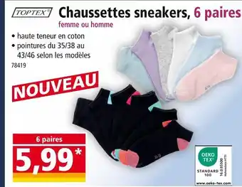 Norma TOPTEX Chaussettes sneakers, 6 paires femme ou homme offre