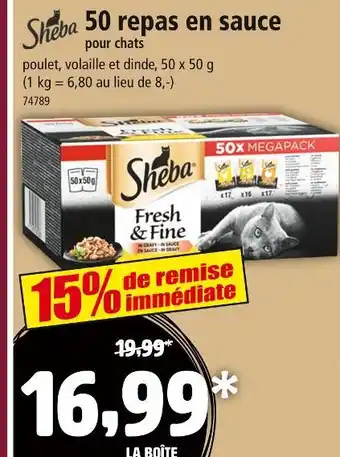 Norma SHEBA 50 repas en sauce pour chats offre