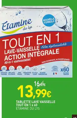 naturéO ETAMINE DU LYS Tablette lave vaisselle tout en 1 x 60 offre