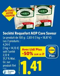 Lidl Société Roquefort AOP Cave Saveur offre