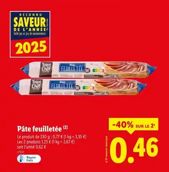 Lidl TOQUE DU CHEF Pâte feuilletée offre