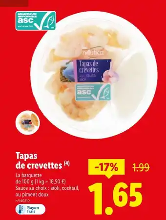 Lidl Nautica Tapas de crevettes offre