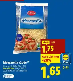 Lidl Milbona Mozzarella râpée offre