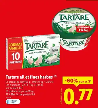 Lidl Tartare Tartare ail et fines herbes offre