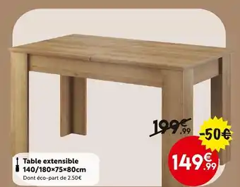 Maxi Bazar Table extensible 140/180x75x80cm offre