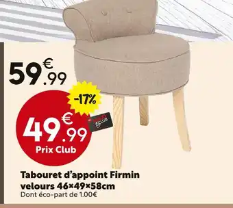 Maxi Bazar Tabouret d’appoint Firmin velours 46x49x58cm offre