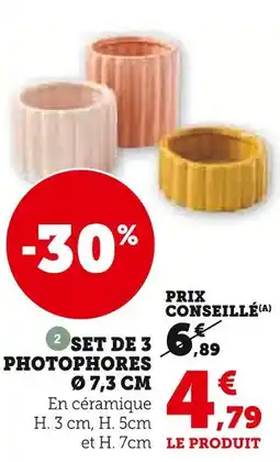 Super U Set de 3 photophores ø 7,3 cm offre