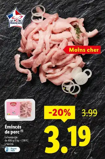 Lidl Émincés de porc offre