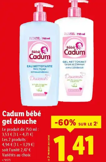 Lidl CADUM bébé gel douche offre