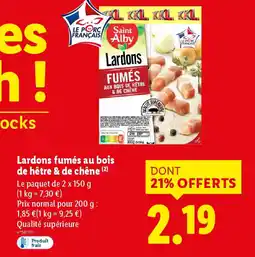 Lidl SAINT ALBY Lardons fumés au bois de hêtre & de chêne offre