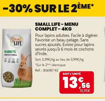 Animalis Small Life Menu Complet - 4kg offre