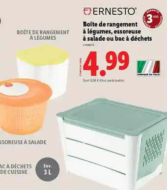 Lidl EJERNESTO® Boîte de rangement à légumes, essoreuse à salade ou bac à déchets offre