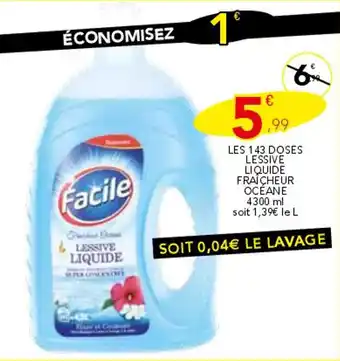 Stokomani FACILE Les 143 doses lessive liquide fraîcheur océane offre