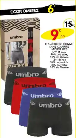 Stokomani UMBRO Les 4 boxers homme sans couture microfibre offre