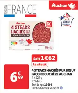 Auchan Supermarché 4 steaks hachés pur bœuf façon bouchère auchan offre