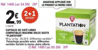 E.Leclerc Express "PLANTATION" Capsules de café lungo compatibles machine dolce gusto offre