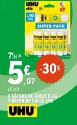 E.Leclerc UHU 9 bâtons de colle 8,26 + 1 baton de colle offre