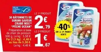 E.Leclerc "PÊCHE OCÉAN” 30 båtonnets de surimi saveur crabe msc offre