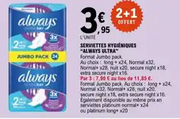 E.Leclerc "ALWAYS ULTRA" Serviettes hygiéniques offre