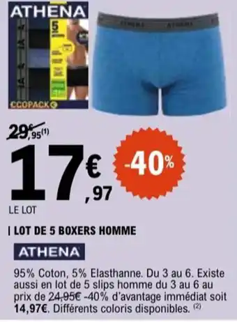 E.Leclerc ATHENA Lot de 5 boxers homme offre