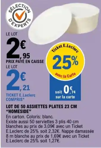 E.Leclerc "HOMESIDE" Lot de 50 assiettes plates offre