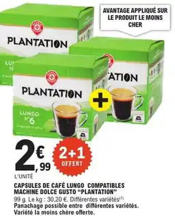 E.Leclerc "PLANTATION"  Capsules de café lungo compatibles machine dolce gusto offre