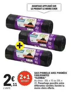 E.Leclerc "ELEMBAL" Sacs poubelle avec poignées coulissantes offre