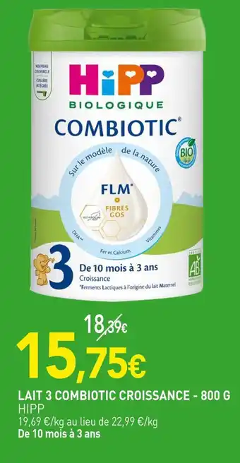 naturéO HIPP Lait 3 combiotic croissance - 800 g offre